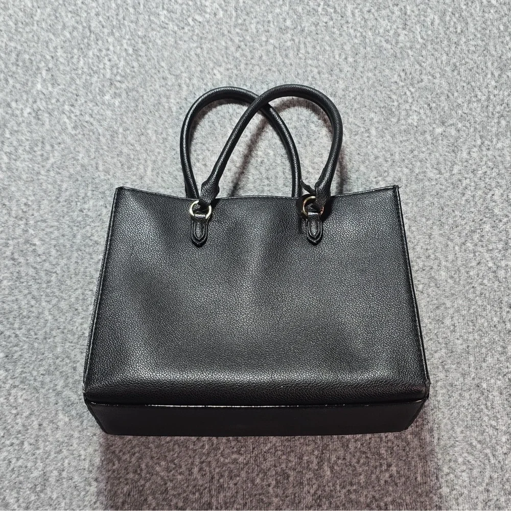 Victoria's Secret Black Medium Tote Pebbled, Double Handles, Logo, Charm, Gold